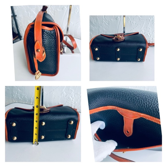 VINTAGE MIDNIGHT BLUE  SADDLE TAN PIPING DOONEY ESSEX SHOULDER CROSSBODY BAG AWL - Picture 9 of 16